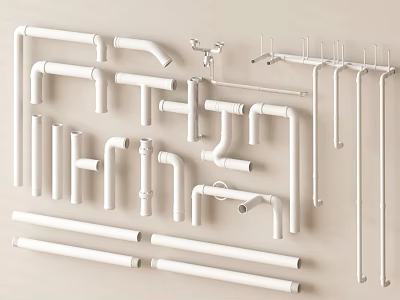 Various White Plumbing Pipes And Fittings With Different Components For Construction 3d model