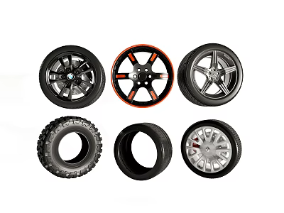 Different Car Tires And Rims With Various Designs And Styles On White Background 3d model