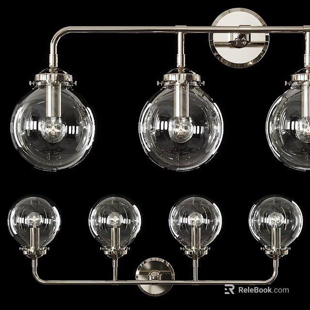 Modern Transparent Glass Globe Wall Lamps With Metal Frame For Home Lighting 3d model 