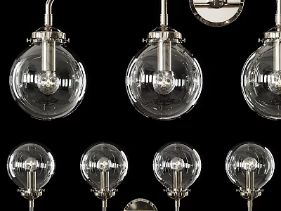 Modern Transparent Glass Globe Wall Lamps With Metal Frame For Home Lighting 3d model