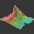 Detailed Mountain Model With Rocky Peak Lighthouse Green Grass Path And Small Buildings