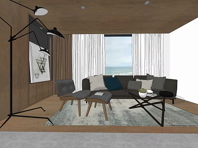 Modern Office Interior Design With Sofa Coffee Table Floor Lamp And Wooden Curtains 3d model