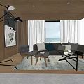 Modern Office Interior Design With Sofa Coffee Table Floor Lamp And Wooden Curtains