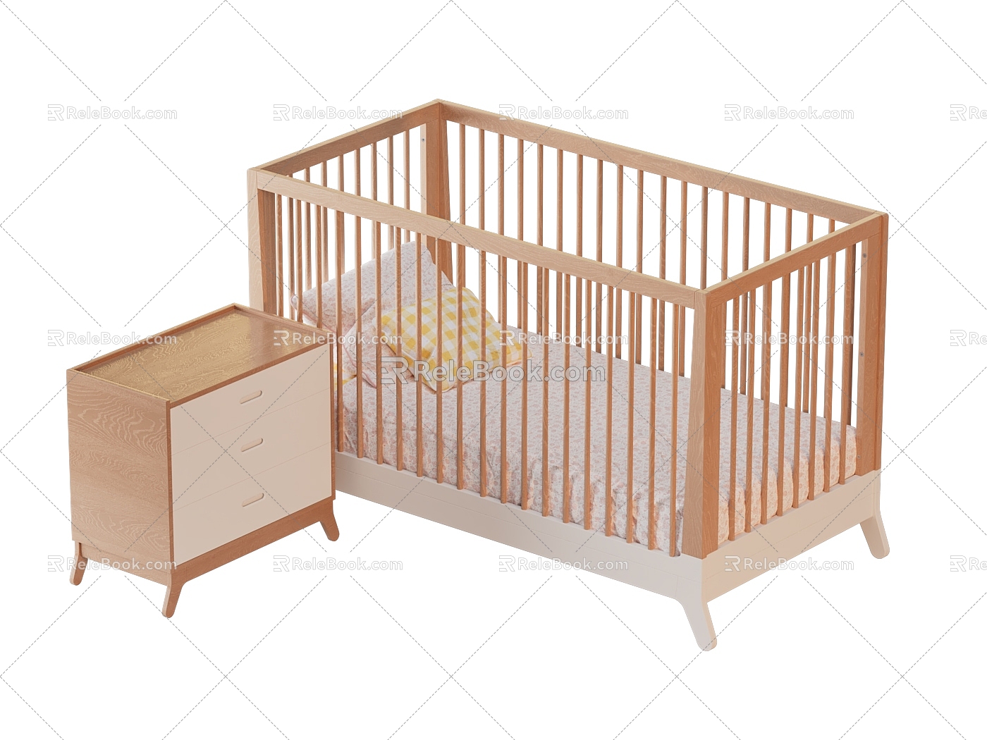 Crib Fence Crib Bedside Cabinet 3d model