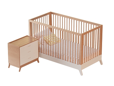 Crib Fence Crib Bedside Cabinet 3d model