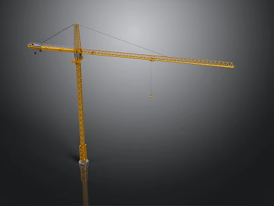 Yellow Construction Tower Crane With Long Boom And Hanging Hook For Building Projects 3d model