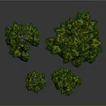 Natural Green Bush Clusters With Lush Foliage And Purple Flowers