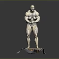 Muscular Male Statue Standing On Broken Platform With Grey Background 3d model