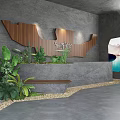 Modern Living Room Interior With Sofa Coffee Table Set Green Plants And Large Windows