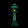 Green Stone Outdoor Light with Traditional Carved Design and Illuminated Pagoda Top