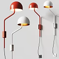 Modern Red and White Wall Lamps with Curved Arms Illuminating Interior Spaces