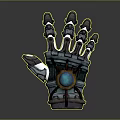 Innovative Living Accessory Mechanical Glove With Blue Glowing Center Metallic Texture And Tech Inspired Details