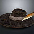 Vintage Rustic Hat With Feather Decoration And Leather Band Design