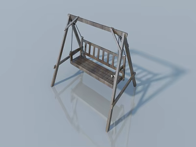 Wooden Swing With Sturdy Frame And Slatted Seat On Smooth Light Blue Surface 3d model