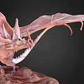 White Mythical Dragon Game Movie Character With Large Wings Standing On Rocky Terrain