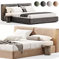 Modern Double Bed With Upholstered Headboard Pillows Throw Blanket And Nightstand Color Options