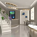Elegant Jewelry Store Interior Design With Round Display Counter Gold Accents Decorative Plants And Lighting