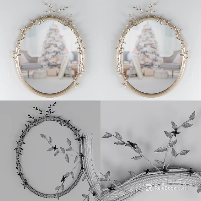 Decorative Mirror With Ornate Leaf Design Frame For Home Interior Decor 3d model