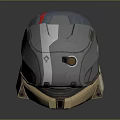 Futuristic UNSC Tactical Helmet With Gray Blue Beige Design And Circular Orbital Light