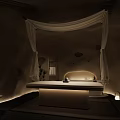 Serene SPA Sauna Interior Design With Canopy Massage Bed Soft Lighting And Zen Plants
