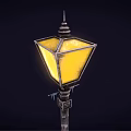Vintage Outdoor Street Lamp Furniture With Illuminated Yellow Shade And Metal Pole