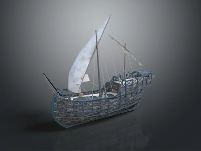 Classic Water Vessel With White Sails Wooden Hull And Detailed Masts Structure 3d model