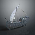 Classic Water Vessel With White Sails Wooden Hull And Detailed Masts Structure