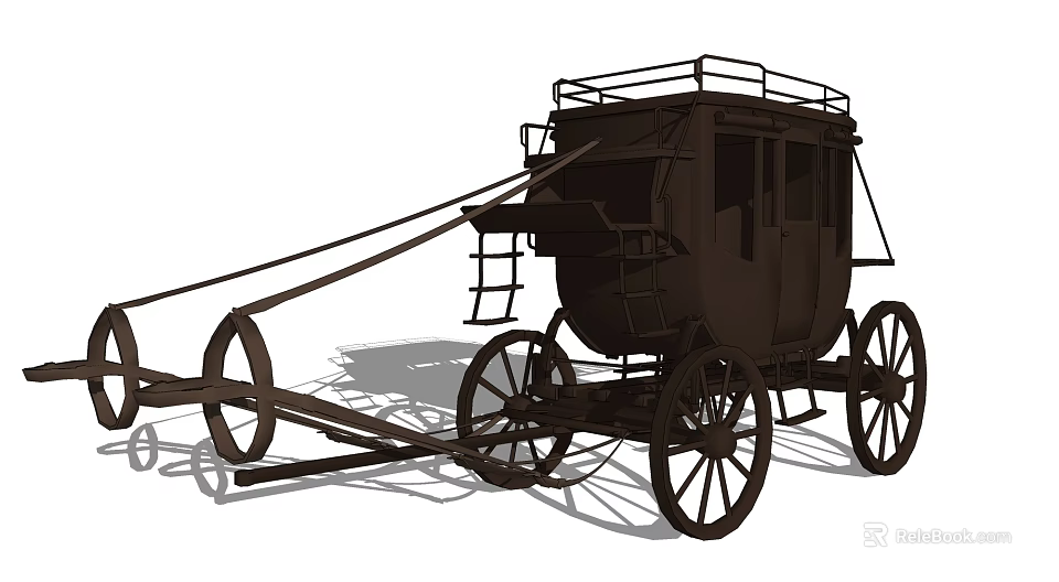 Vintage Horse Drawn Carriage With Closed Body Wooden Wheels And Roof Rack 3d model 