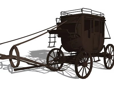 Vintage Horse Drawn Carriage With Closed Body Wooden Wheels And Roof Rack 3d model