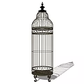 Ornate Metal Birdcage Decorative Ornament Set with Intricate Design and Pedestal Base