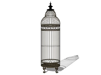 Ornate Metal Birdcage Decorative Ornament Set with Intricate Design and Pedestal Base 3d model