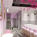 Bubble Tea Shop With Pink Cherry Blossom Decor Pink Walls Sofa Seats And White Counter