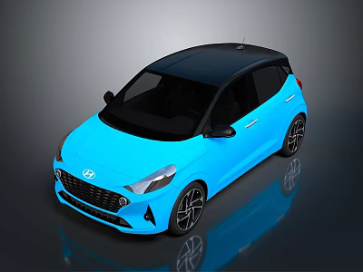 Blue Hyundai Compact Car With Black Roof And Stylish Black Wheels 3d model