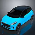 Blue Hyundai Compact Car With Black Roof And Stylish Black Wheels