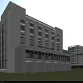 Modern Office Building Exterior With Stone Facade Glass Windows Trees And Parked Cars