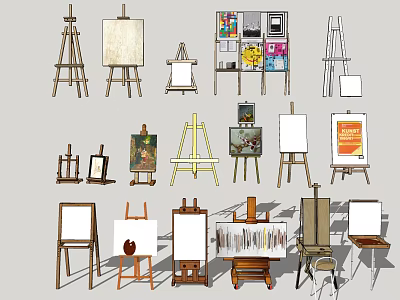 Art Painting Supplies Collection Featuring Easels Canvas Boards Brushes And Paints 3d model