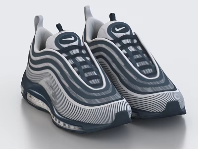 Sleek Nike Running Shoes With Wave Stripes And Blue White Air Cushion Sole 3d model