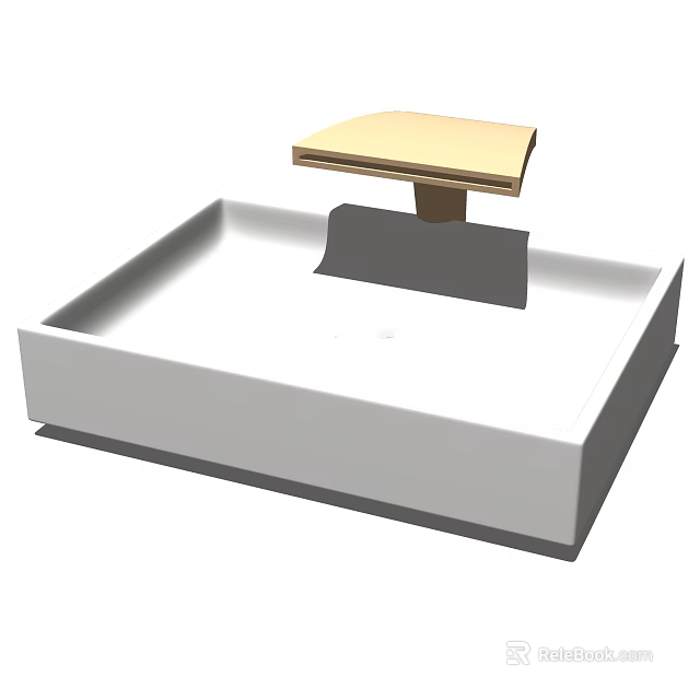 Simple Modern Bathroom Washbasin With White Square Shape And Beige Countertop 3d model 