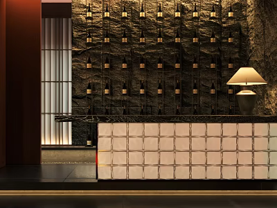 Modern Shop Front Desk With Decorative Wall Counter And Ambient Lighting Fixture 3d model