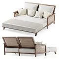 Modern Sectional Sofa with Wicker Backrest Wooden Frame and Beige Geometric Pattern Pillows 3d model