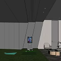 Indoor Golf Practice Area With Modern Interior Design Green Turf Screen And Comfortable Seating