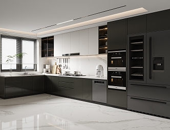 Modern high gray kitchen L-shaped kitchen 3d model