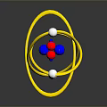 3D Atomic Model Structure with Yellow Orbits Red Blue Nucleus and White Particles