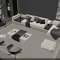 Modern Sofa And Coffee Table Set With White Upholstery Gray Cushions And Area Rug