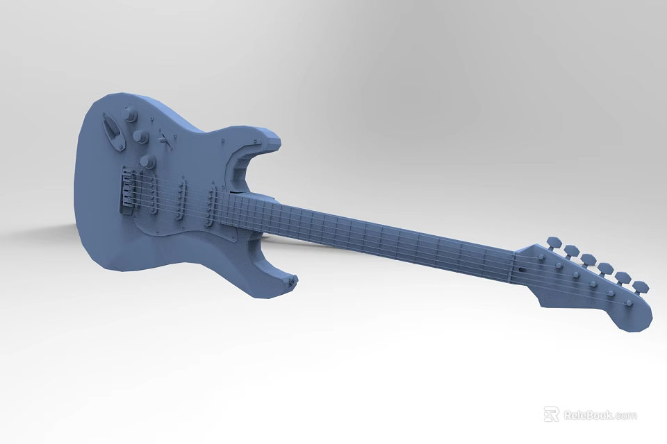 Blue Electric Guitar Design with Musical Instrument Art Supplies and 3D Tools 3d model 