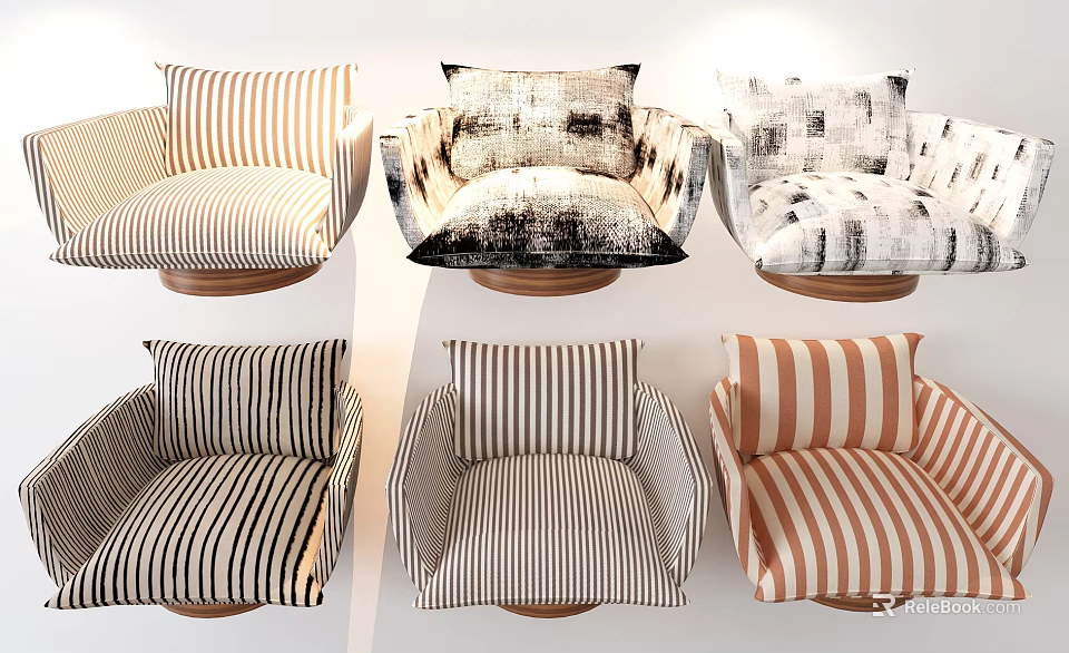 Multiple Accent Chairs With Striped Patterns And Various Color Designs 3d model 