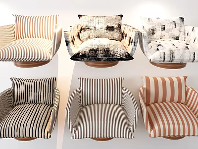 Multiple Accent Chairs With Striped Patterns And Various Color Designs 3d model