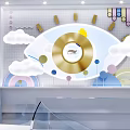 DP Device With Circular Golden Center And Cloud Rainbow Decorations In Indoor Design