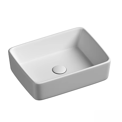 Sleek White Square Ceramic Washbasin with Round Drain for Modern Bathroom Design 3d model
