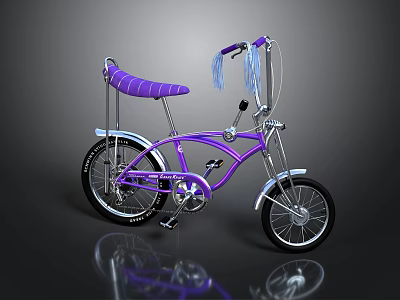 Vintage Purple Bicycle With Chromed Frame Purple Seat And Handlebar Tassels 3d model